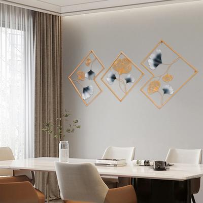 Metal Wall Art Set of 3 Ginkgo Leaf Wrought Iron Gold Wall Decor for Garden Living Room Bedroom Dining Room