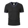 Herren Schlanke Passform V-Ausschnitt Kurzarm Gerippt Gestreift Lässig Sport Fitness T-Shirt