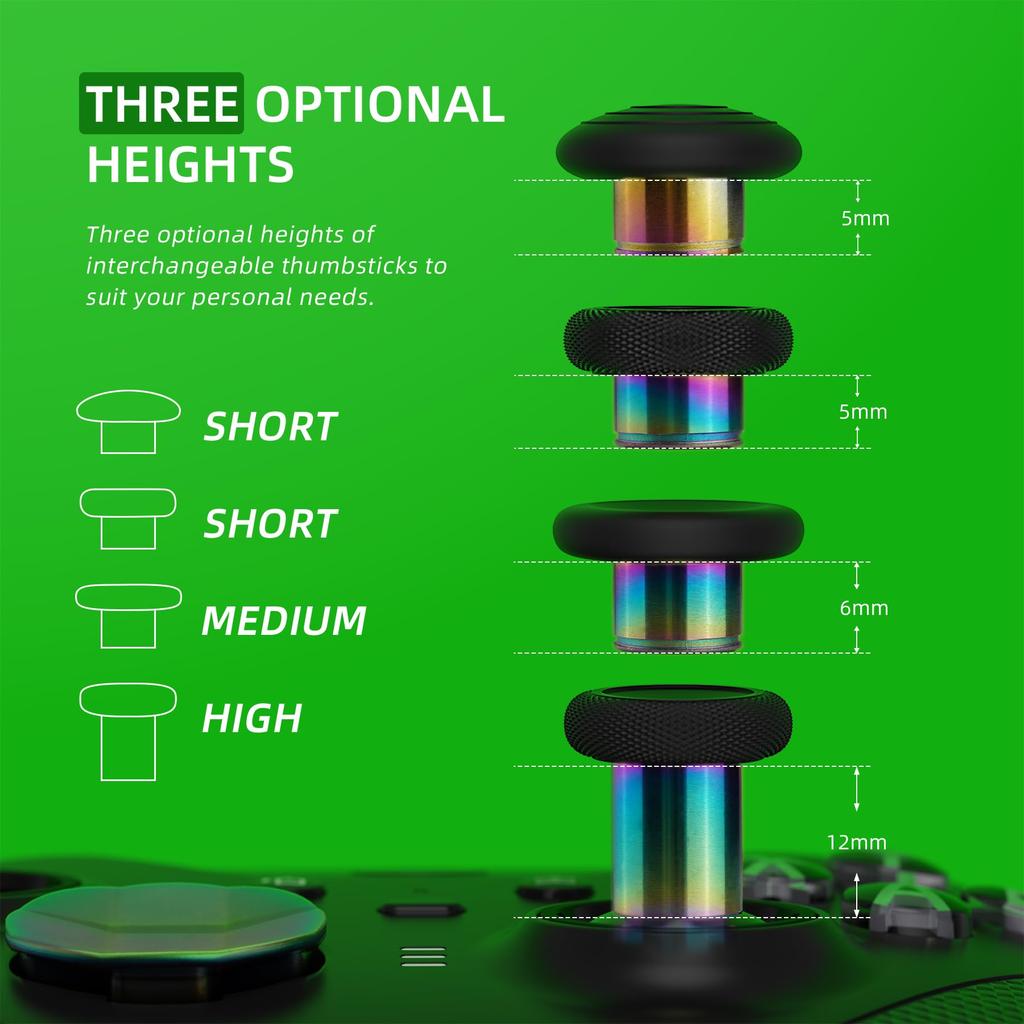 eXtremeRate Metal Kit for Xbox Elite Series 2 Includes 6 Metal Adjustment 2 and 4 Back Paddles Metallic Green Blue 13-in-1 Controller, Thumbsticks