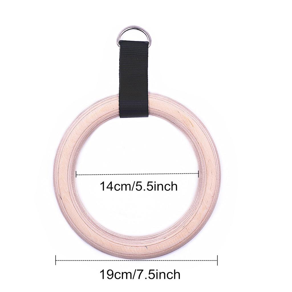 1 Pair Pull Up Wooden Gymnastic Ring Grip with Straps and Anti-Slip Tape Bodybuilding Strength Training for Children To Adult