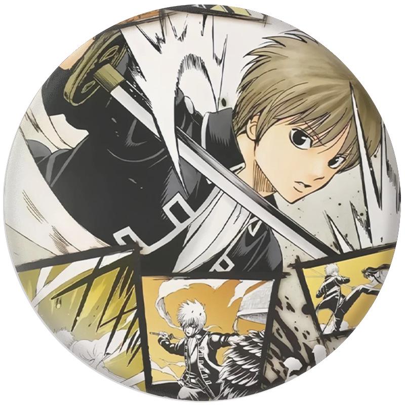 Gintama Anime Desk Calendar & Sakata Gintoki Keychain Mirror Badge Standee Set Badge