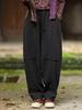 Women's Retro Winter Distressed Patchwork Velvet-Lined Linen Lantern Pants