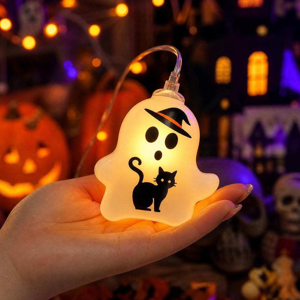Halloween Decorative String Lights Ghost Pumpkin Witch Design for Outdoor Scene Setup Holiday Lighting Battery Operated