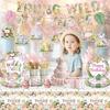 138pcs Young Wild and Three Party Decorations Plate, Safari Wild and Three Party Decorations Plate Napkins Tablecloth Banner for Jungle Young Wild