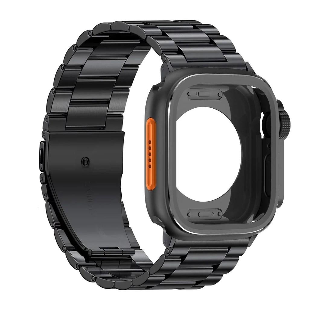 Alloy Case+Stainless Steel Strap For Apple Watch Ultra 2 1 49mm 46mm 45mm 44mm Hollow Out Protective Cover For Iwatch 10 9 8 7 6