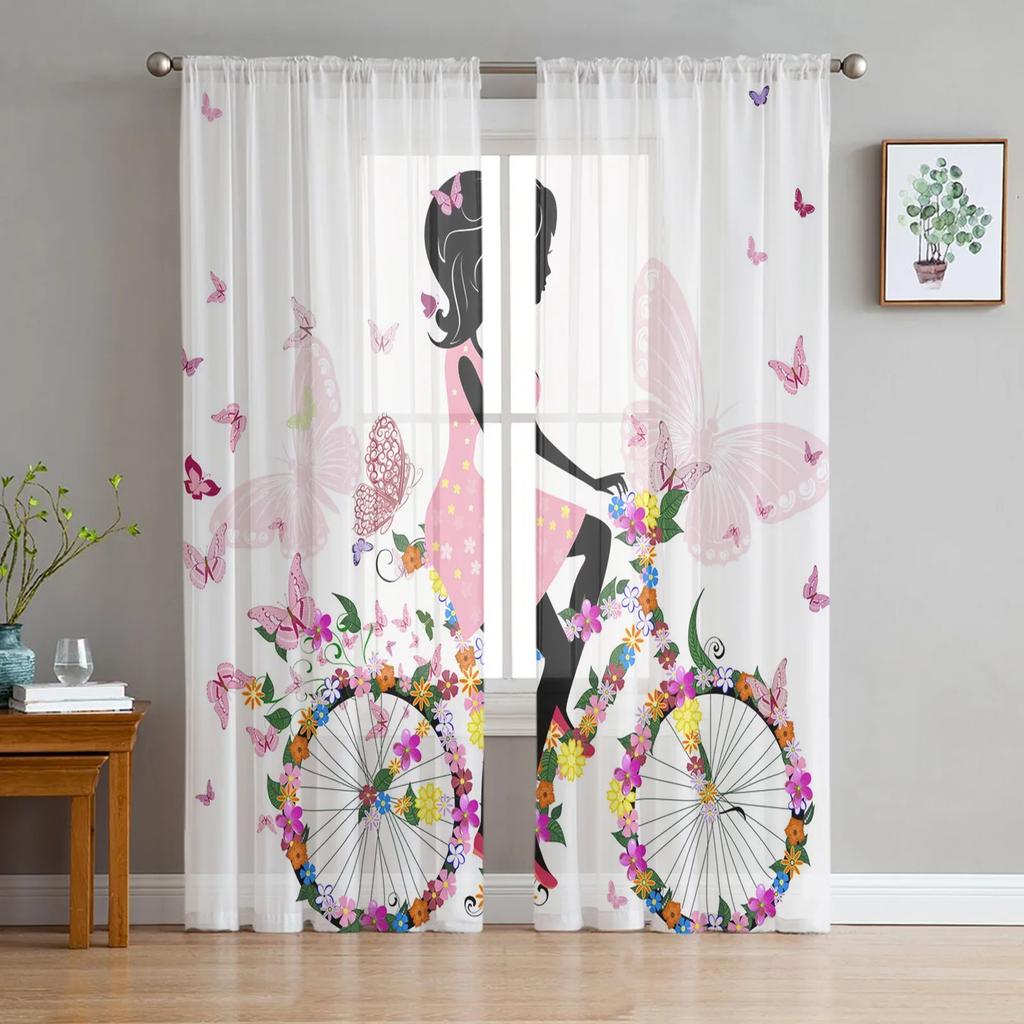 White Phalaenopsis Flower Sheer Curtains for Living Room Decoration Tulle Voile Organza Window Curtains for Kitchen Bedroom