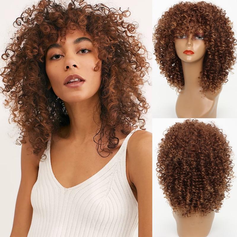 MISSQUEEN Short Blonde Curly Afro Wig Kinky Curly Wigs for Black Fashion Women Mixed Brown Synthetic Wigs High Temperature Fiber