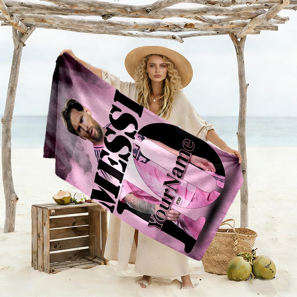 Messi Customize Text Beach Towel Super Soft & Absorbent Perfect for Traveling Yoga Camping and Swimming