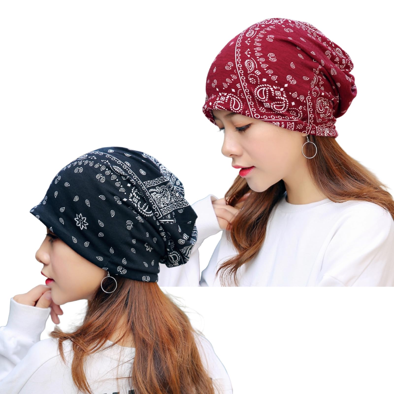 

[ПОДУМАЙТЕ] [Носите Нежность] Медицинская шапочка, Шапочка для волос для химиотерапии и выпадения волос, Унисекс, Для использования в помещении/на улице, Двусторонняя (Черный Красный)