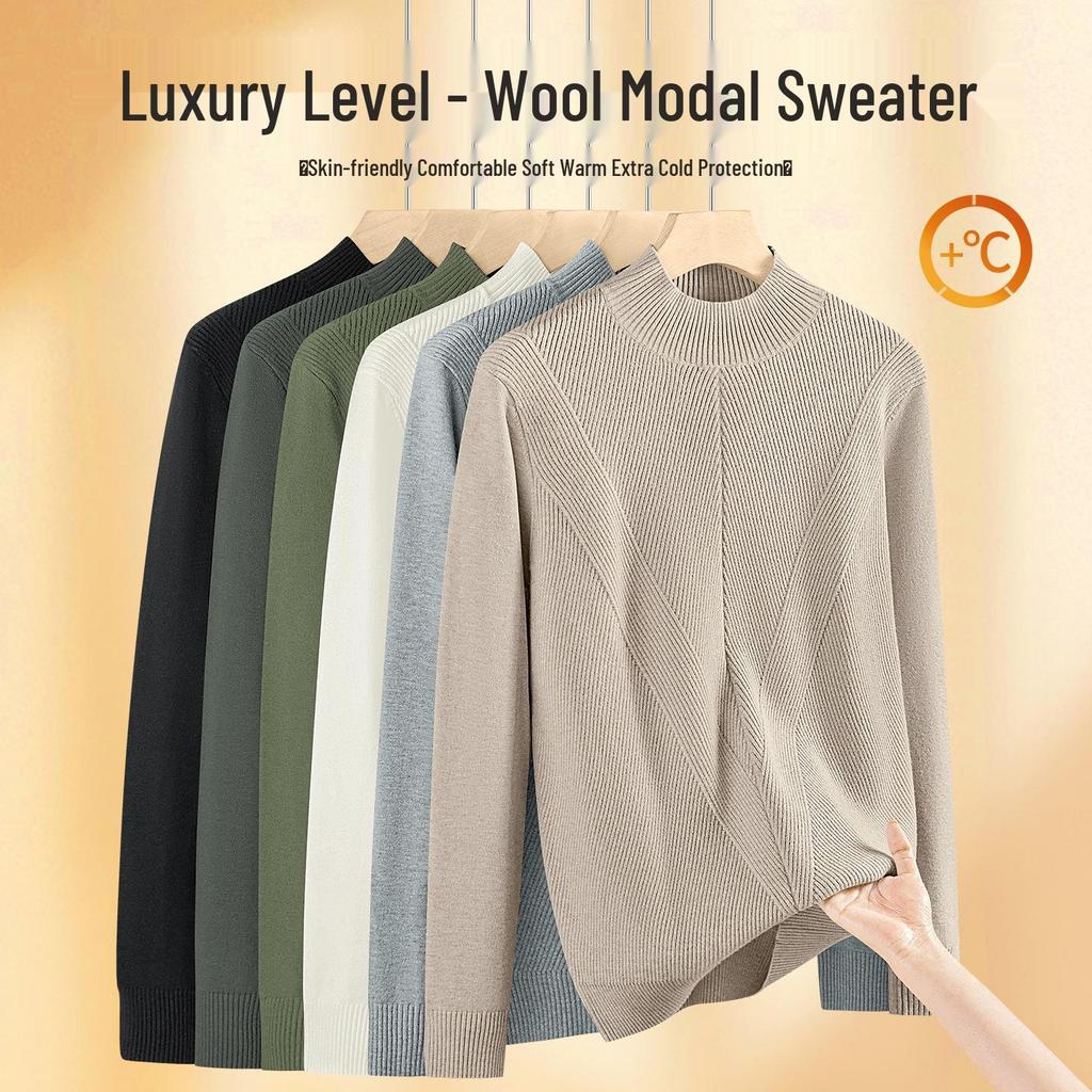 Men's Wool Modal Knitwear: Half-High Neck Textured Base Layer for Autumn/Winter 2026