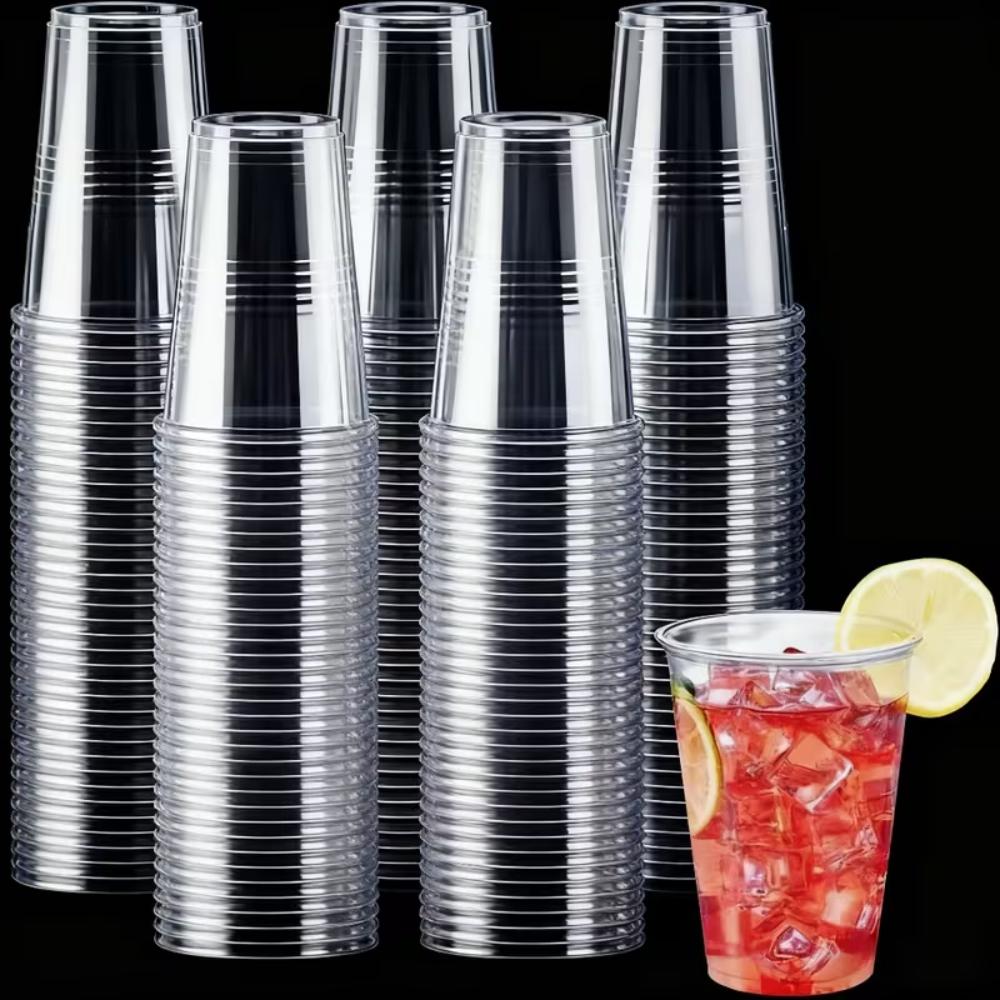 10-100PCS Clear Plastic Disposable Cups with Lids for Cold Drinks Iced Coffee Milk Tea Juice Ice Cream Dessert Party Café Use