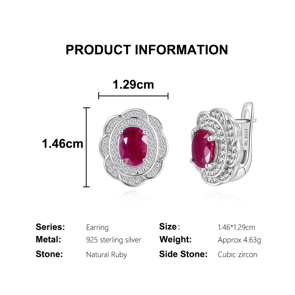 Flower design Natural longrido ruby Ring Earrings Pendant Necklace Set 925 sterling silver jewelry for women's daily party gifts