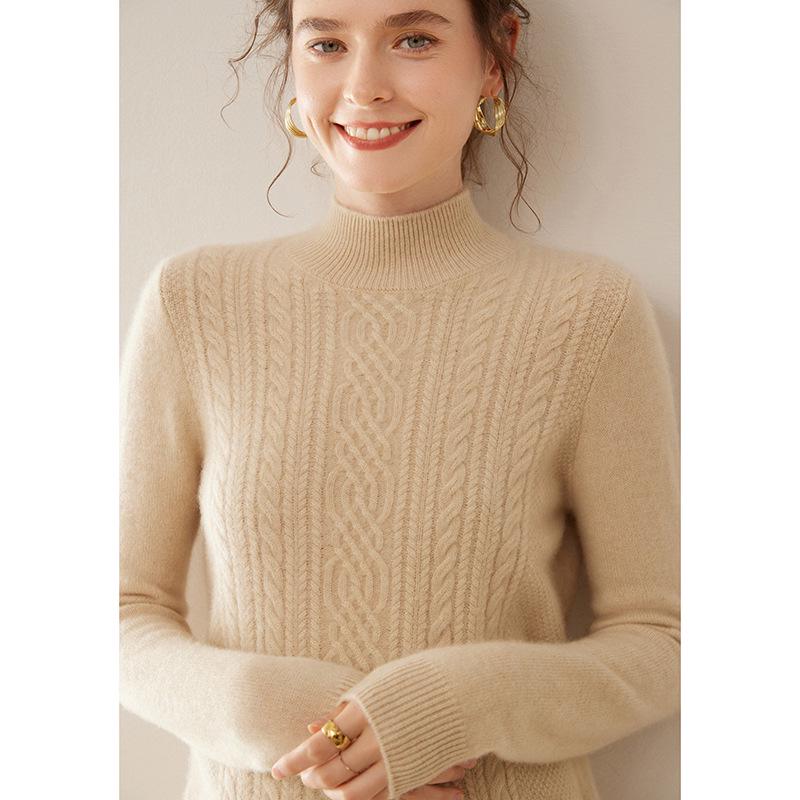 High Neck Cashmere Sweater - Loose Fit Solid Color Knit for Autumn and Winter