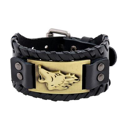 Hot Selling Handmade Braided Cowhide Bracelets  Men s Bangle Viking Jewelry Wolf Head Patter Bracelet бронзовый