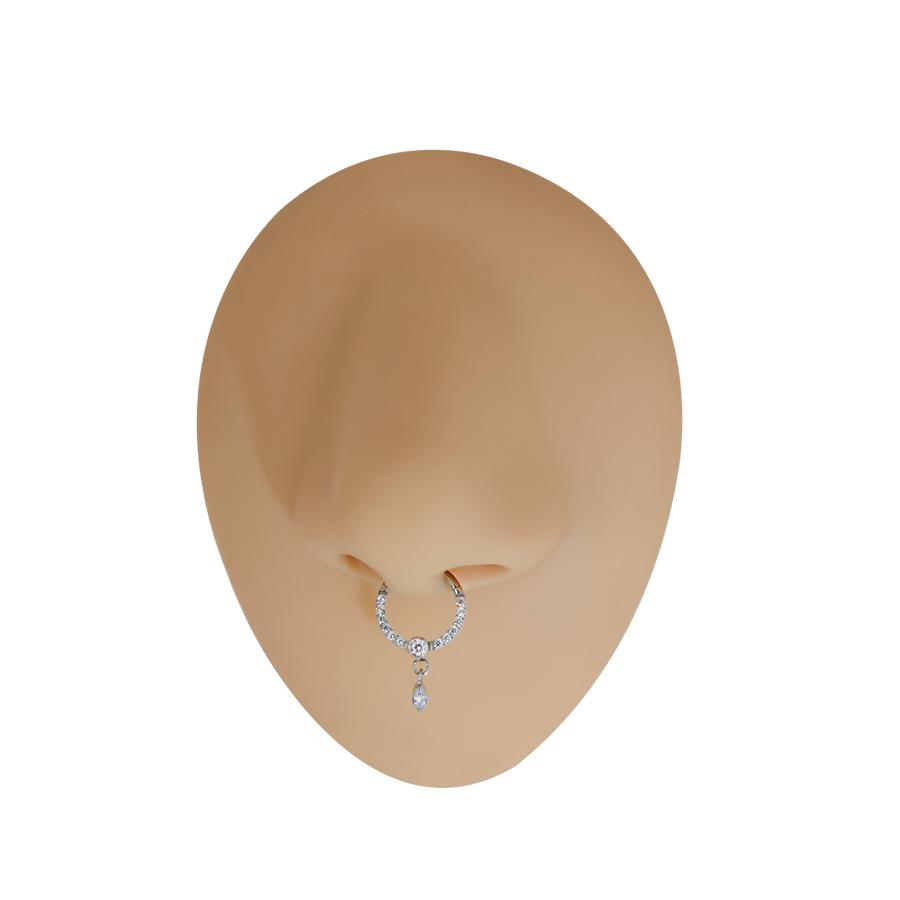 Titanium Teardrop Marquise-Cut Diamond Nose Ring Earrings, 8-10mm Inner Diameter Septum Jewelry