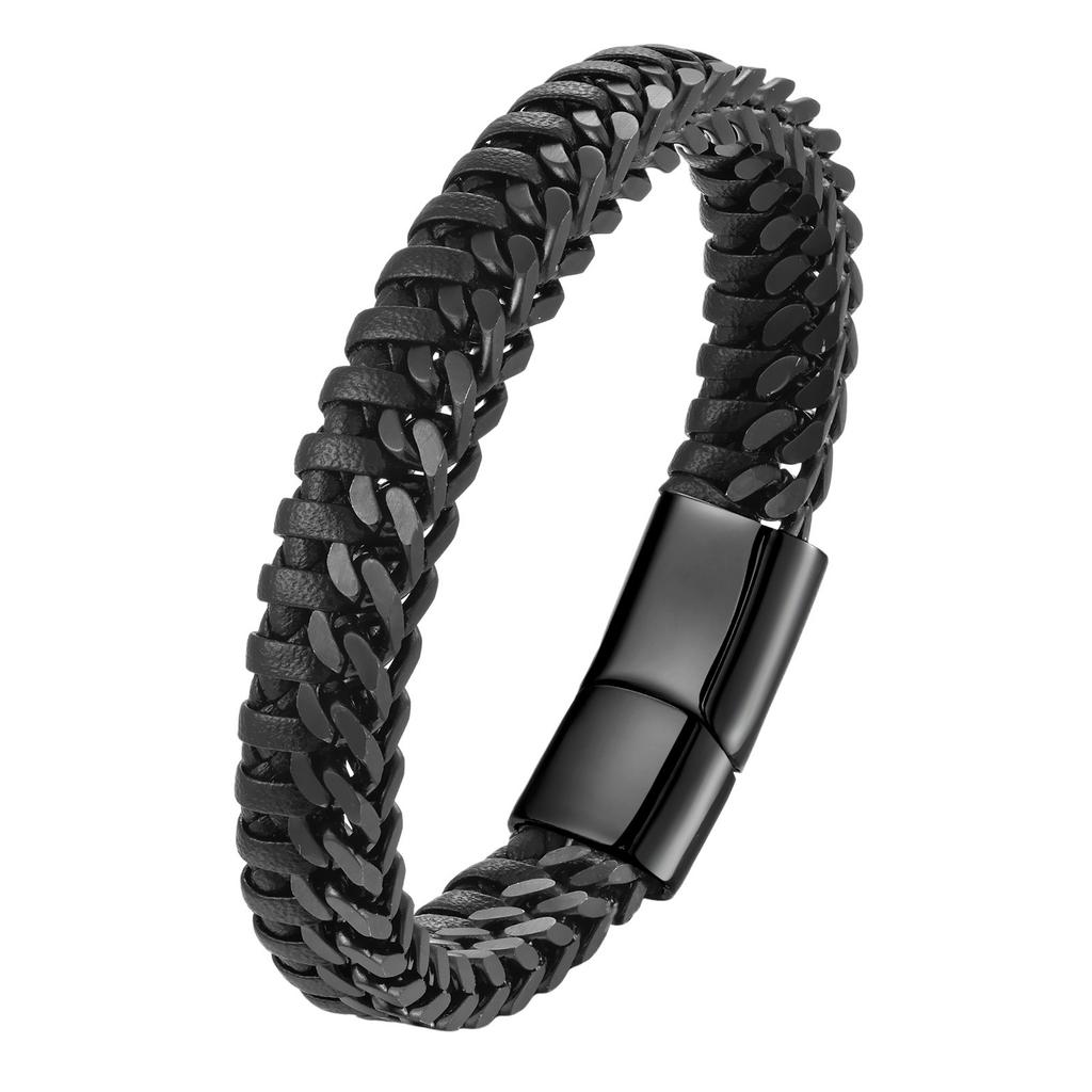 Leather Rope Bracelet, Leather Woven Chain Bracelet, Genuine Leather Bracelet, Trendy Men's Bracelet.