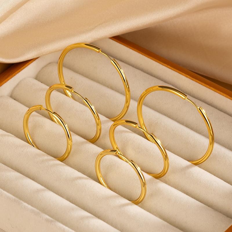 2 Pcs Stainless Steel Round Hoop Earrings Woman 20-40mm Big Circle Earrings Gold Silver Color Ear Buckle Huggie Daily Jewelry