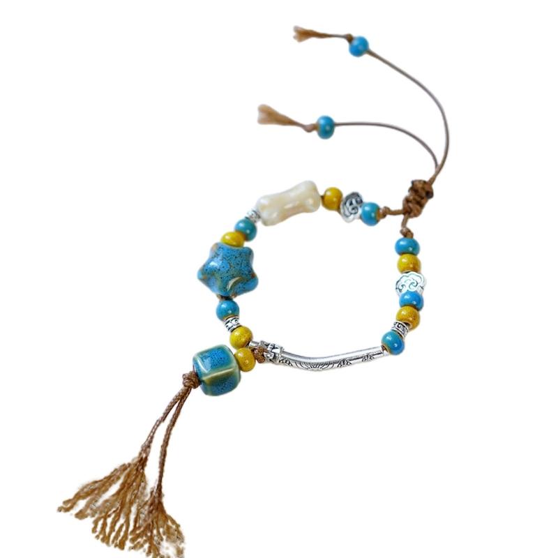 Керамический Браслет с Бусинами Стильное Украшение на Запястье Браслет из Ручной Работы с Бусинами Браслет с Подвеской Браслет на Шнурке для Повседневной Носки 1