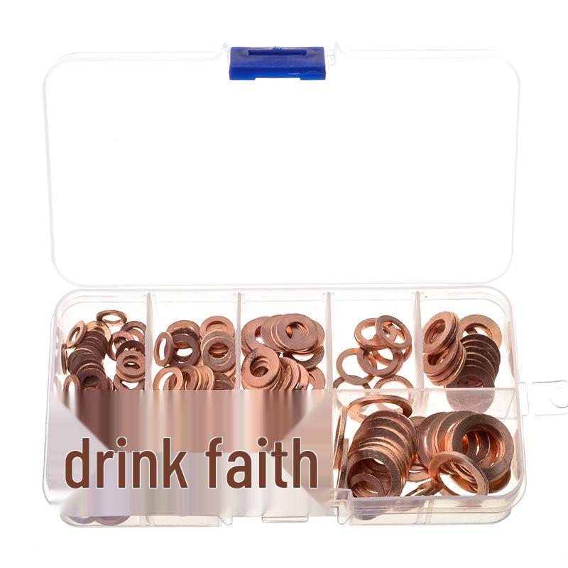 100pcs Red Copper Oil Seal Washer Set - Boxed Mechanical Flat Washers