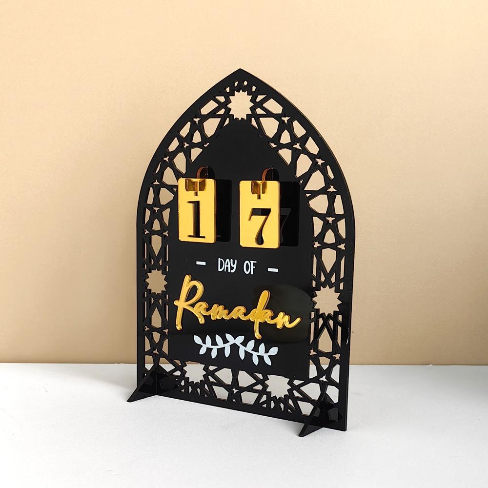 

Acrylic Islamic Festival Ornament Mirror Surface Advent Day Calendar Board Ramadan Kareem 7.87x5.91 in-Black 32
