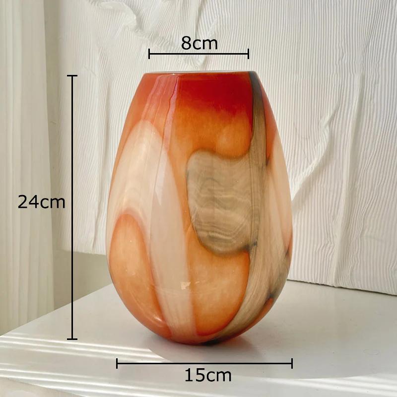 Colorful Stripes Glass Vase Desk Decoration Flower Arrangement Artificial Flowers Decorative Floral Vases Room Aesthetic Decor