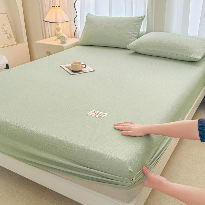 Class A Solid Color Double-Layer Crinkled Gauze Fitted Sheet - Naked Sleep Friendly & Machine Washable