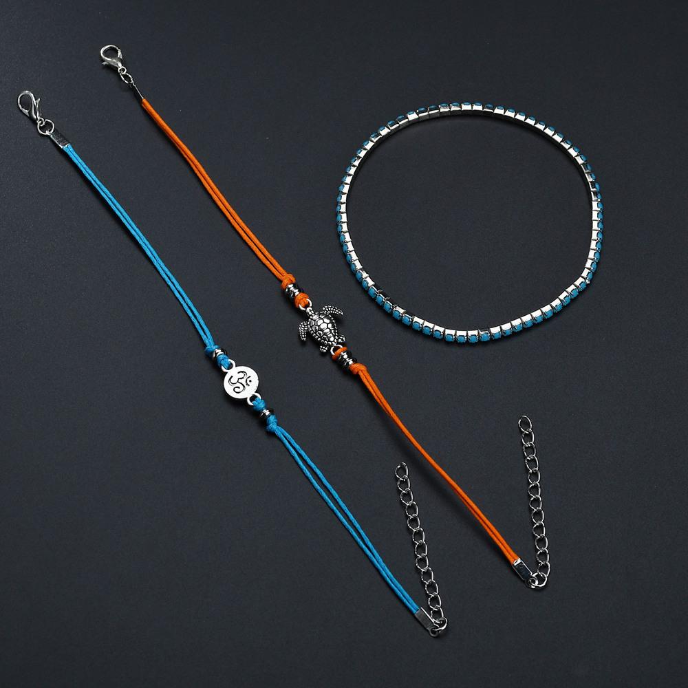 3D Flower Anklet Set with Wax Cord Braided 8-Shaped Foot Jewelry