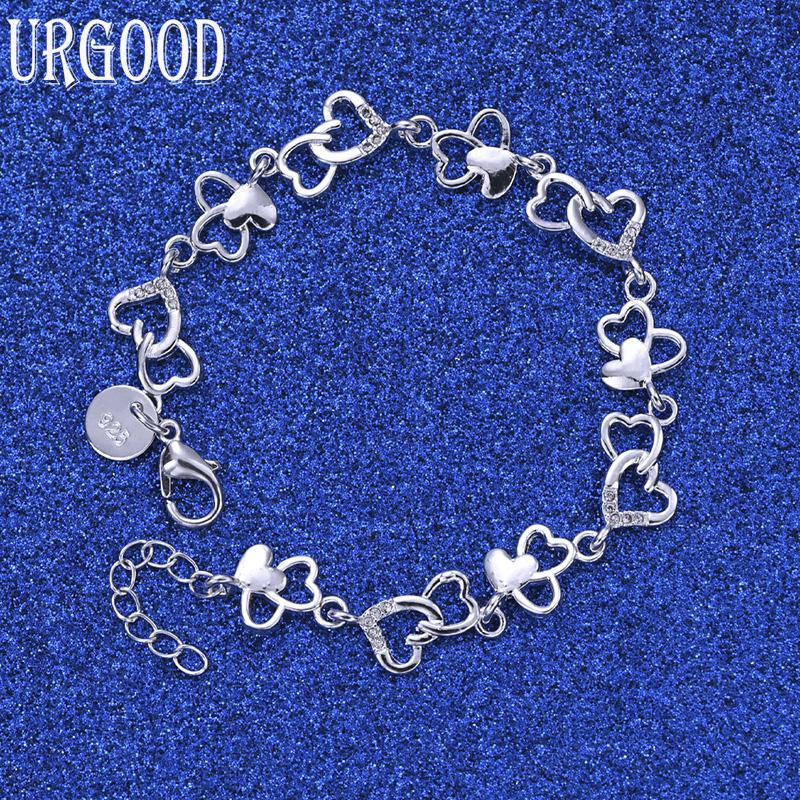 925 Sterling Silver Fashion Jewelry Double Heart AAA Zircon Bracelet Gift