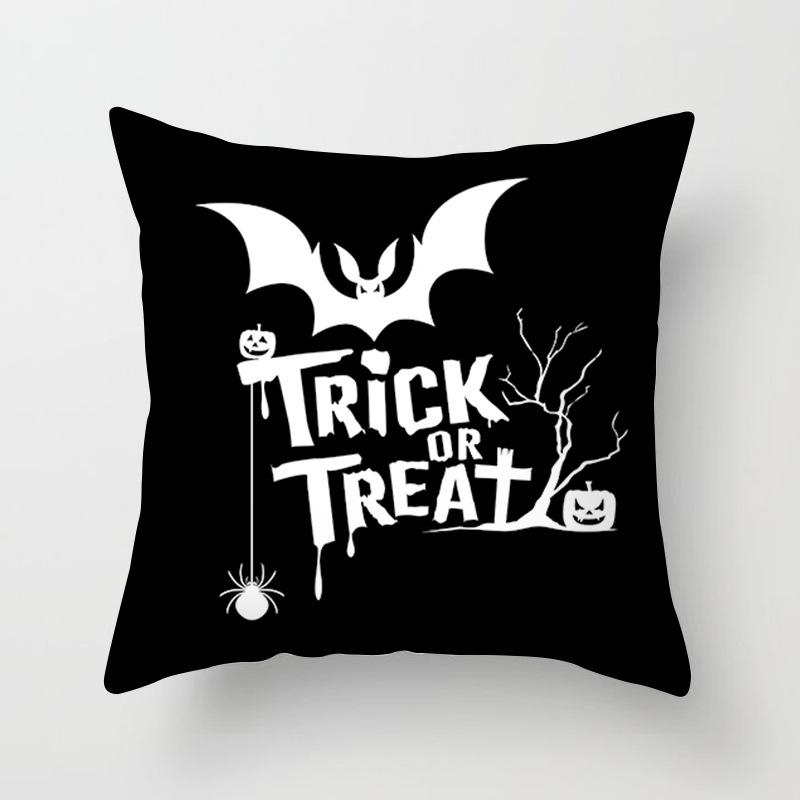 New Halloween Black and White Skull Pumpkin Printed Peach Leather Velvet Pillowcase Sofa Office Cushion Cover