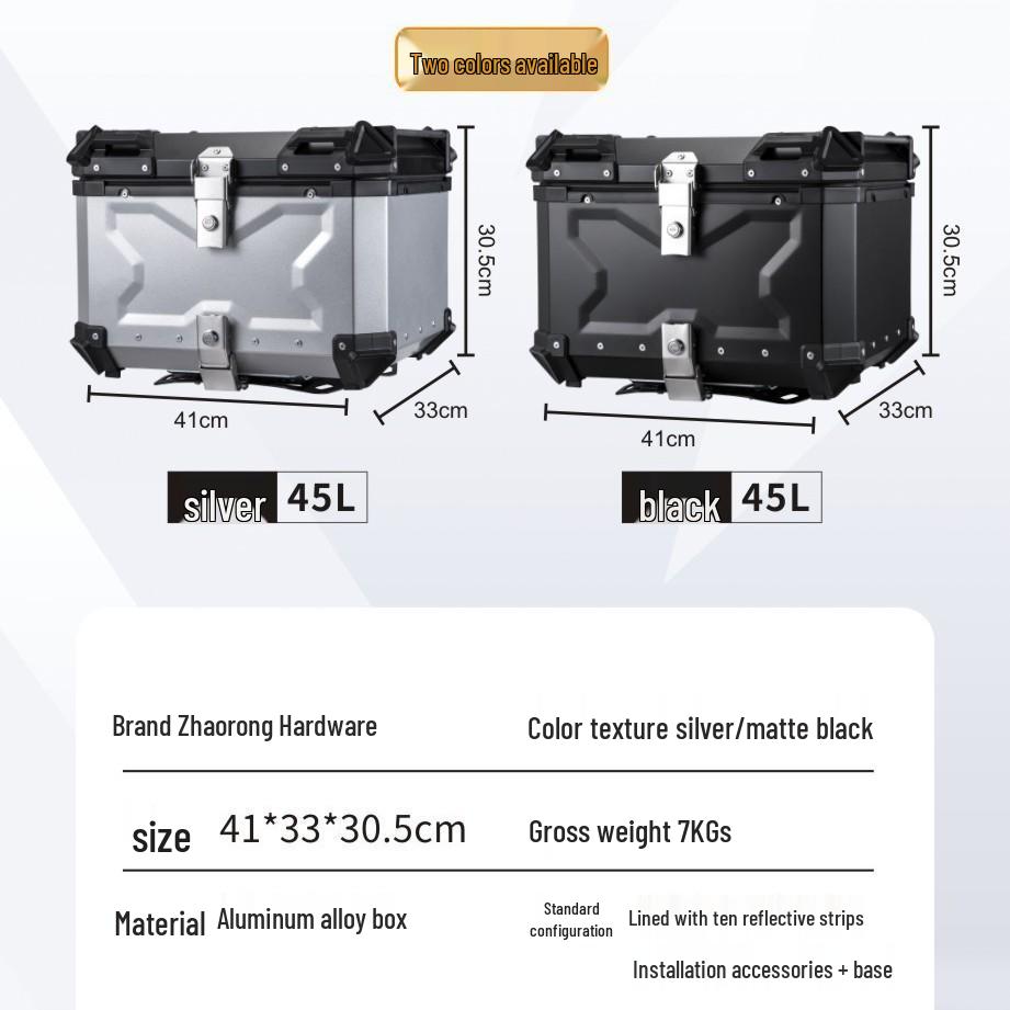 45L Multi-Capacity Aluminum Motorcycle Tail Box - Quick Release, Multiple Colors
