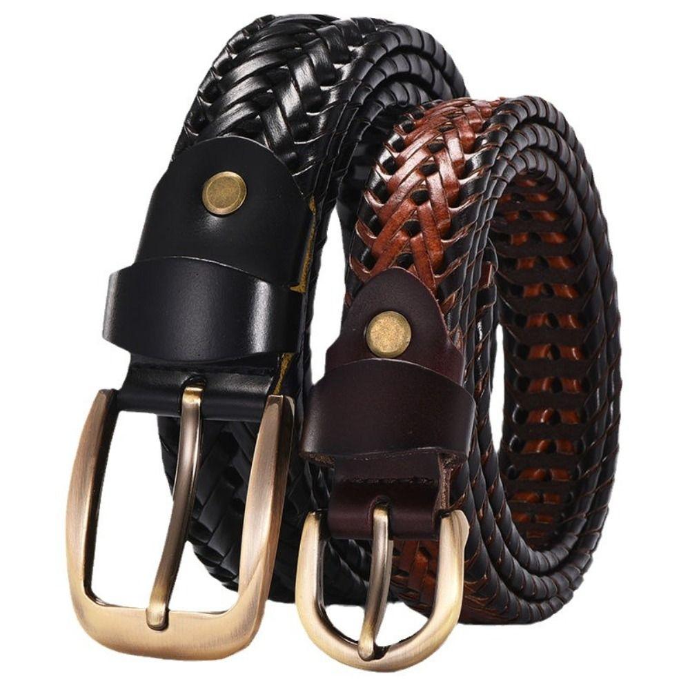Retro Male Genuine Leather Belt Zinc Zinc Alloy Jeans Waistband Classic Men Weave Belt  Boys