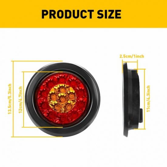 2X 4INCH Round Red Amber 16-LED Truck Trailer Brake Stop Turn Signal Tail Lights