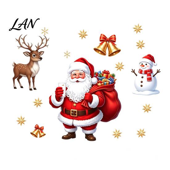 Festival Glass Clings Christmas Window Static Clings, PVC Santa Claus Snowman And Elk Removable Stickers Decals, Waterproof Reusable for Store