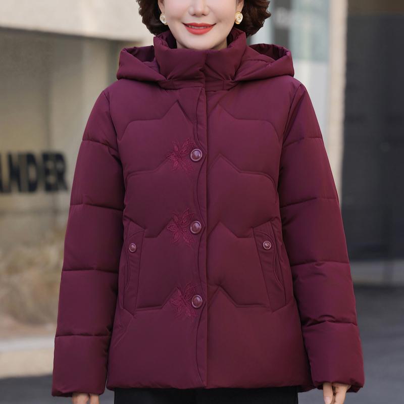 

Зимние куртки женские короткие парки с капюшоном больших размеров свободные толстые теплые пальто для женщин среднего возраста 5XL розы красного