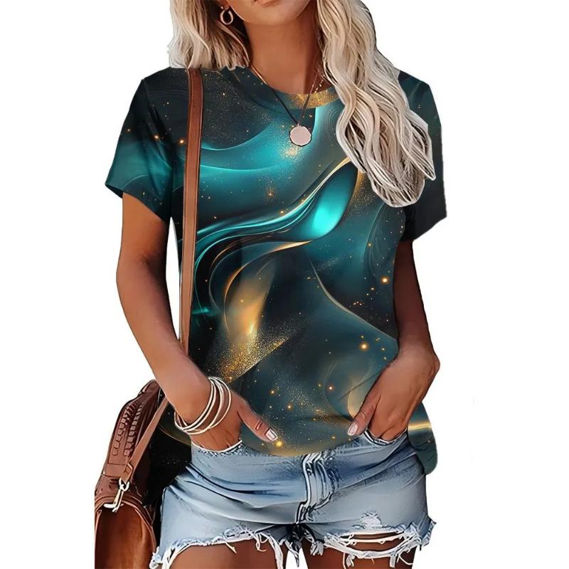 Fashion Women's Crew Neck T-Shirt Crew Neck Short Sleeve 3D Color Printing