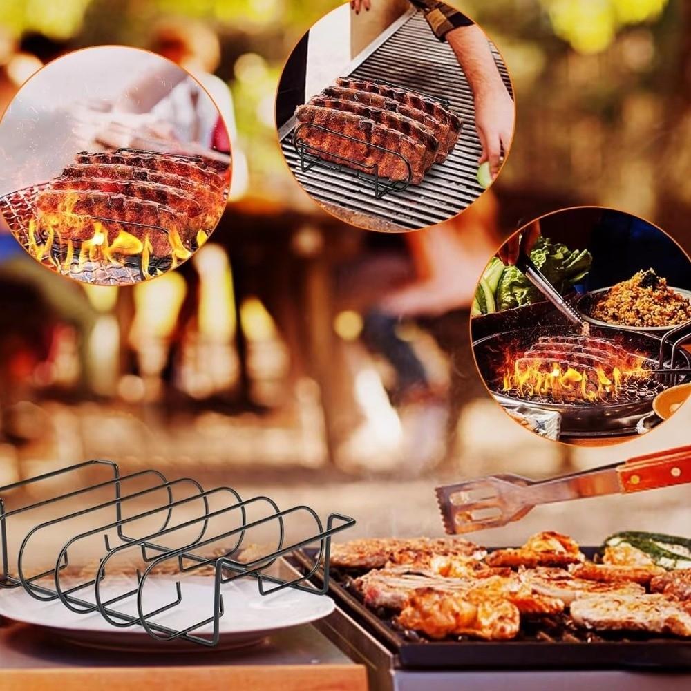 Extra Long BBQ Rib Racks Carbon Steel Grilling Stand Multi-Purpose Ribs Grill  Barbecue Cooking