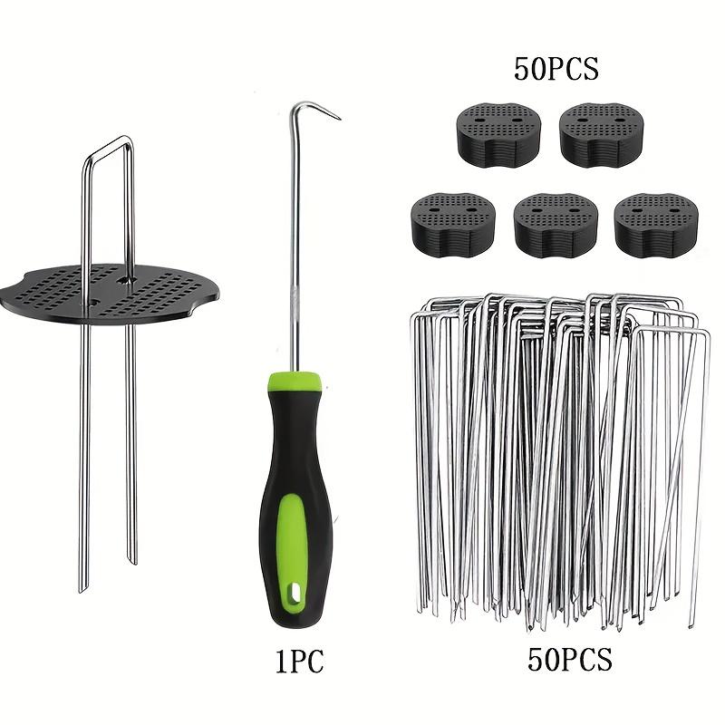 101pcs U-Shaped Galvanized Landscape Staples Garden Stakes Set with Plastic Fixing Washers And Installation Hook Tool for Weed