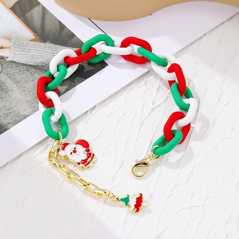 Christmas Tree Rice Beaded Chain Santa Cartoon Pendant Bracelet  Women