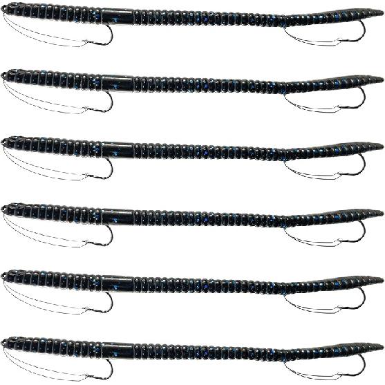 Fishing Lures Bass Lures, Weedless Pre Rigged Bionic Sinking Bass Fishing Lure Soft Plastic Swimbaits for Trout, Walleye, Crappie, Fishing Worm Swim B6-Black Blue Color