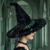 Spooky Festival Accessories Halloween Witch Hat for Women, Large Black Velvet Wizard with Party Favors Mesh Ruffle Brim Adults Costume, Cosplay