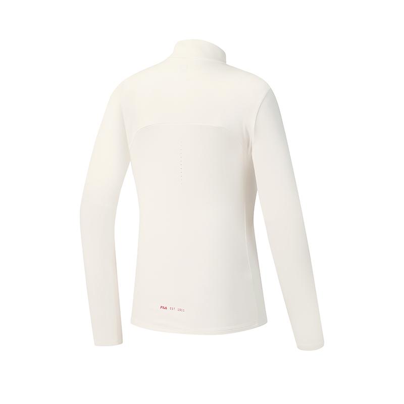 Fila Fitness Sporty Outdoorowe Casual Prosty Wszechstronny Ochrona UV Wyszczuplający Dzianinowy T-shirt z Długim Rękawem Zapinany na Pół Zamek Damskie Top Biały A51W541201FWT