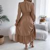 Damska Moda Retro Jednolity Kolor Długi Rękaw Talia Spódnica A-Line Okrągły Dekolt Sukienka Pulowerowa