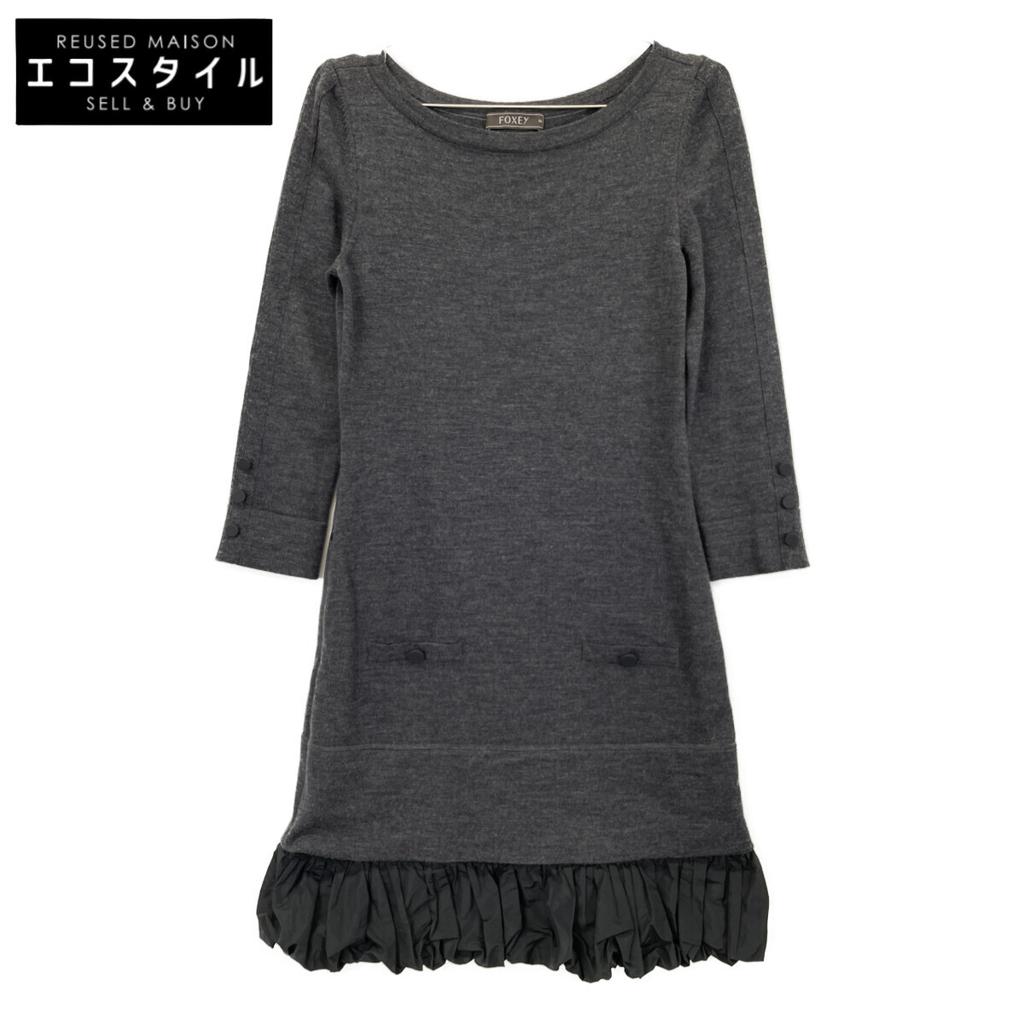 FOXEY 26052 Gray Nylon Skirt and Wool Knit Dress Dress 38 grayUsed