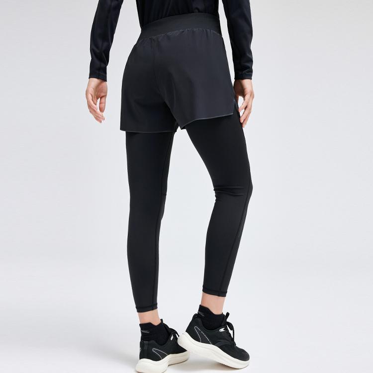 Anta Running Series Color Block Logo Breathable Casual Fake Two-Piece Sports Long Pants Women Bottoms Black 962335301-2