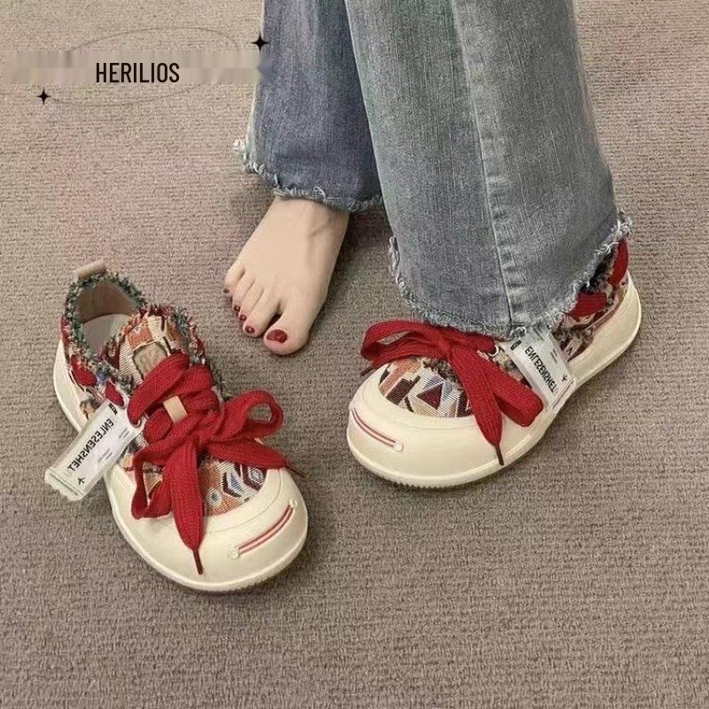 

Women s Bread Shoes: High-Quality, Fashionable, Warm, Thick-Soled, Height-Enhancing, Versatile Princess Style with Color-Blocking Laces 39 червоний