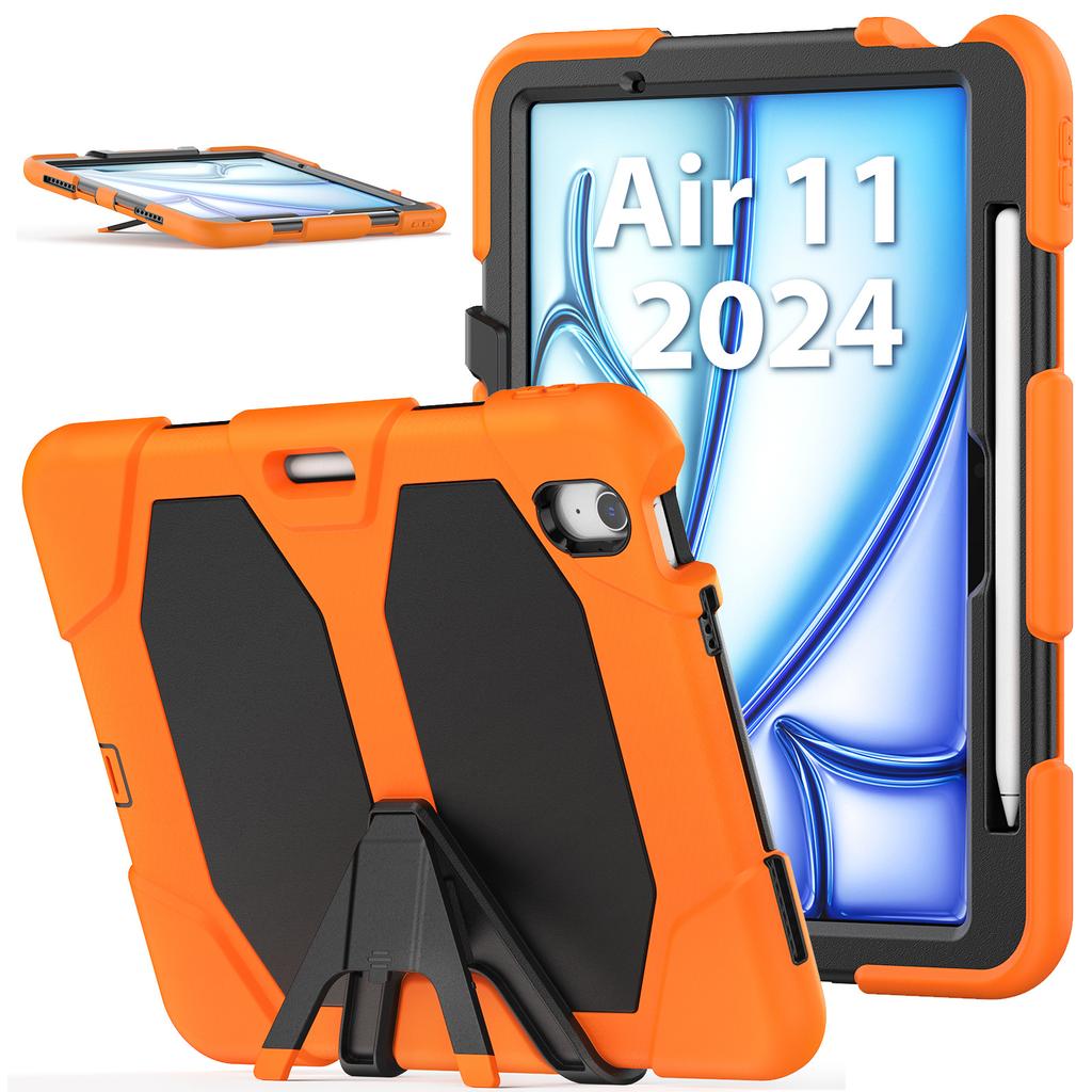 For iPad Air 11 (2025)/(2024) Case with Built-In Screen Protector Kickstand PC + Silicone Tablet Cover