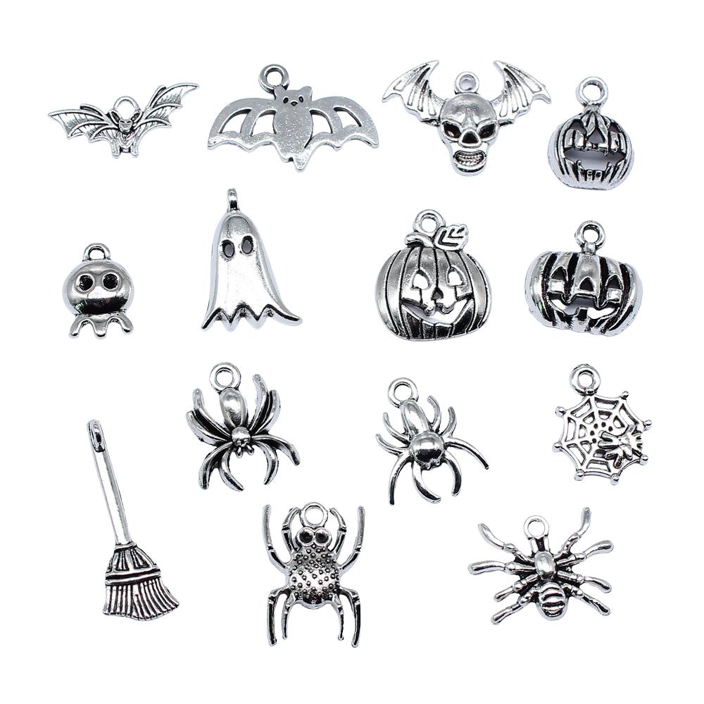 20pcs Halloween Charms For Jewelry Making Ghost Pumpkin Witch Spider Bat Pendants DIY Findings Tibetan Jewelry