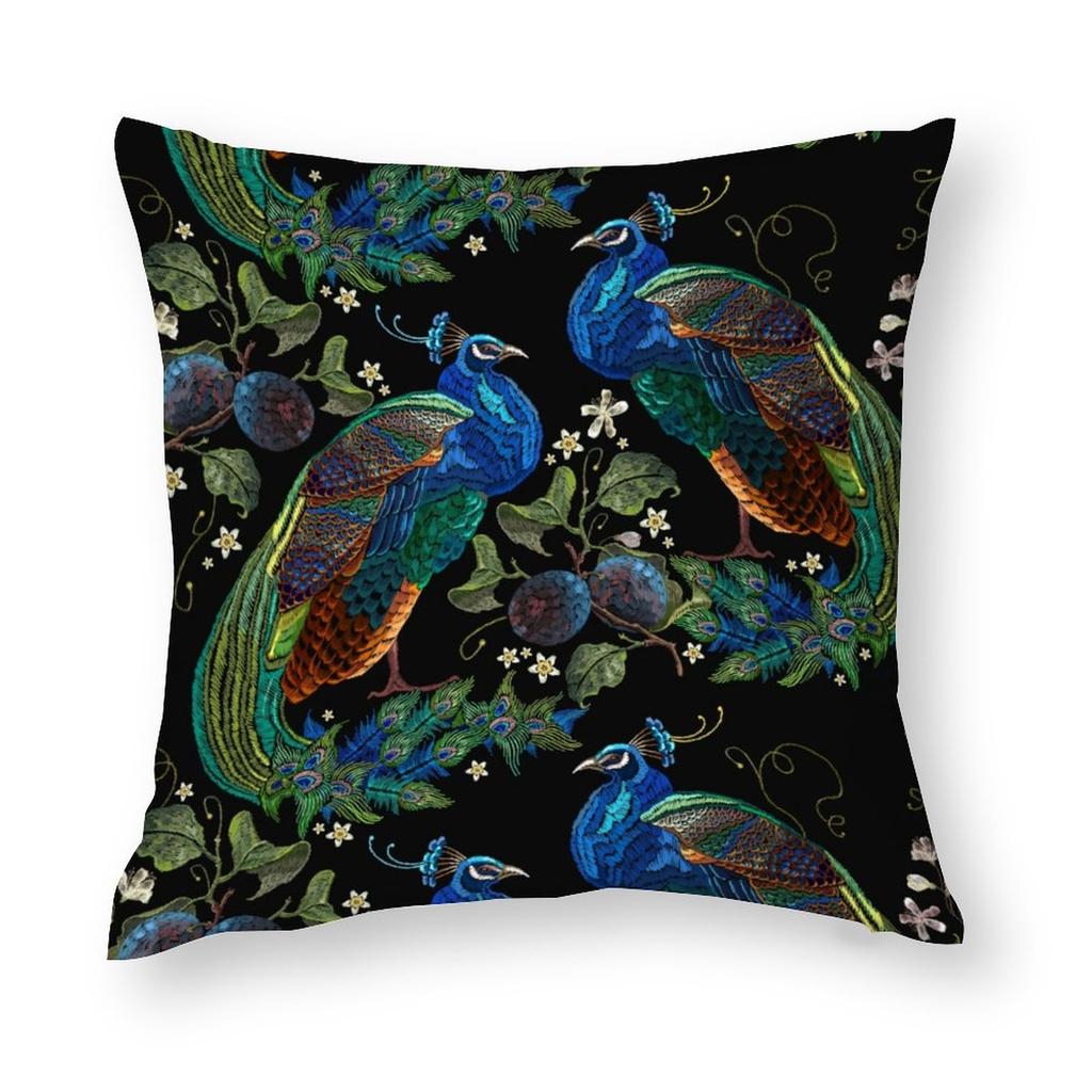 Throw Pillow Cover 18x18 Inch Peacock Polyester New Square Printing Pillow Cover Home Decoration