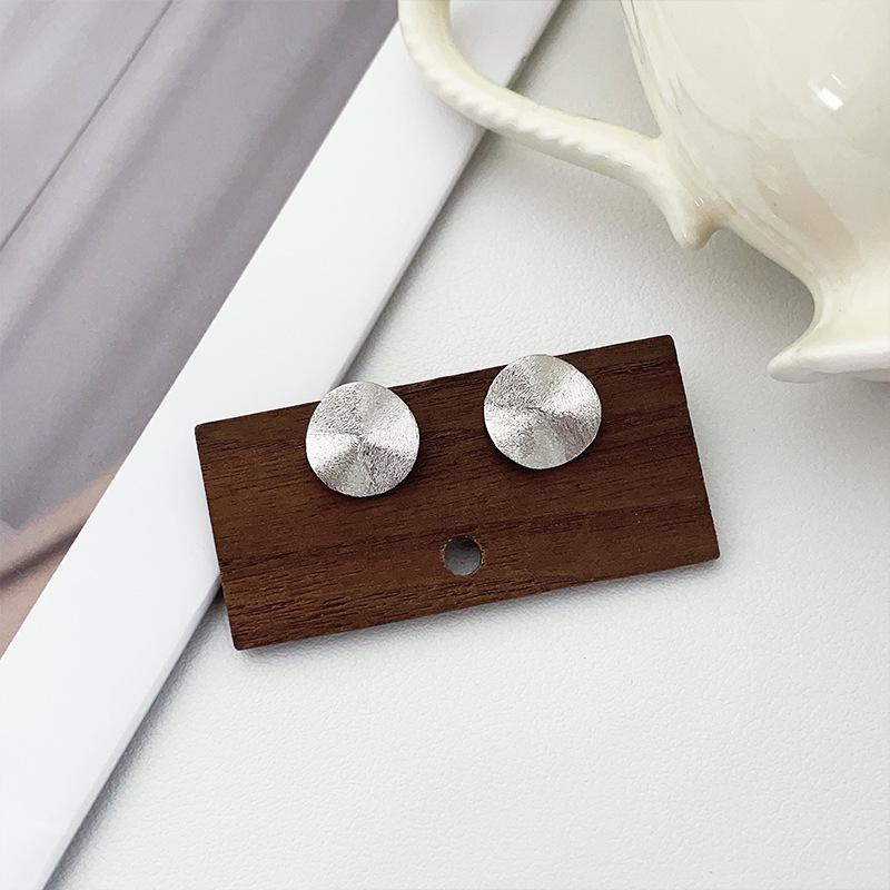 Xintaixi S925 Sterling Silver Brushed Irregular Round Stud Earrings - Women's Niche Design Jewelry, New Korean Style Accessories