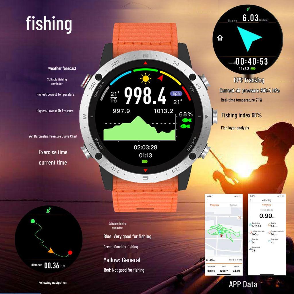 Songlu Waterproof GPS Smartwatch with Compass for Diving, Swimming, Running, Cycling, Fishing & Mountaineering